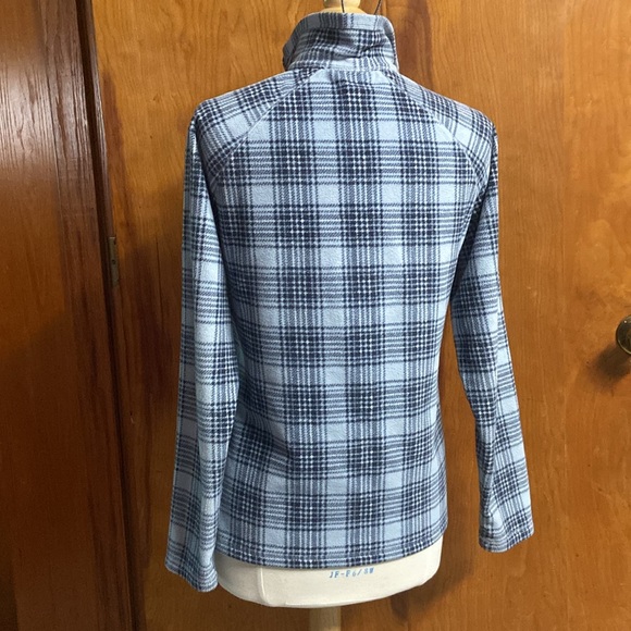 Eddie Bauer Fleece Collar Placket Zip Up Sky Blue Plaid Pullover Medium M - Picture 2 of 4